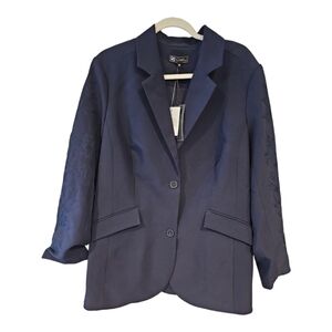 DG2 DIANE GILMAN Navy Blue Blazer Gabardine Business Career Jacket NEW NWT